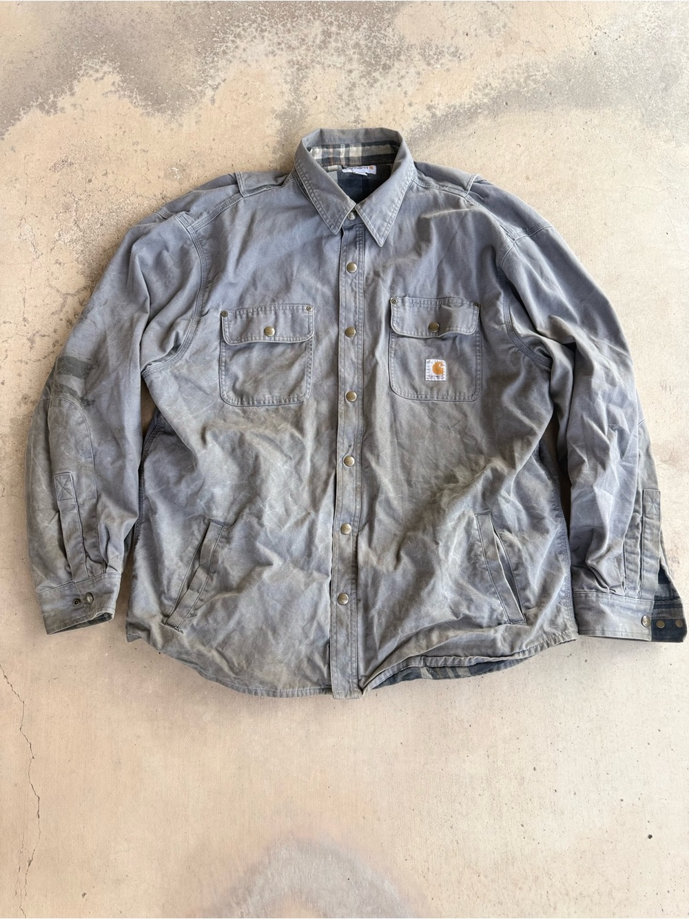 Carhartt Flannel Lined Canvas Snap Shirt Jacket Gray Size XL